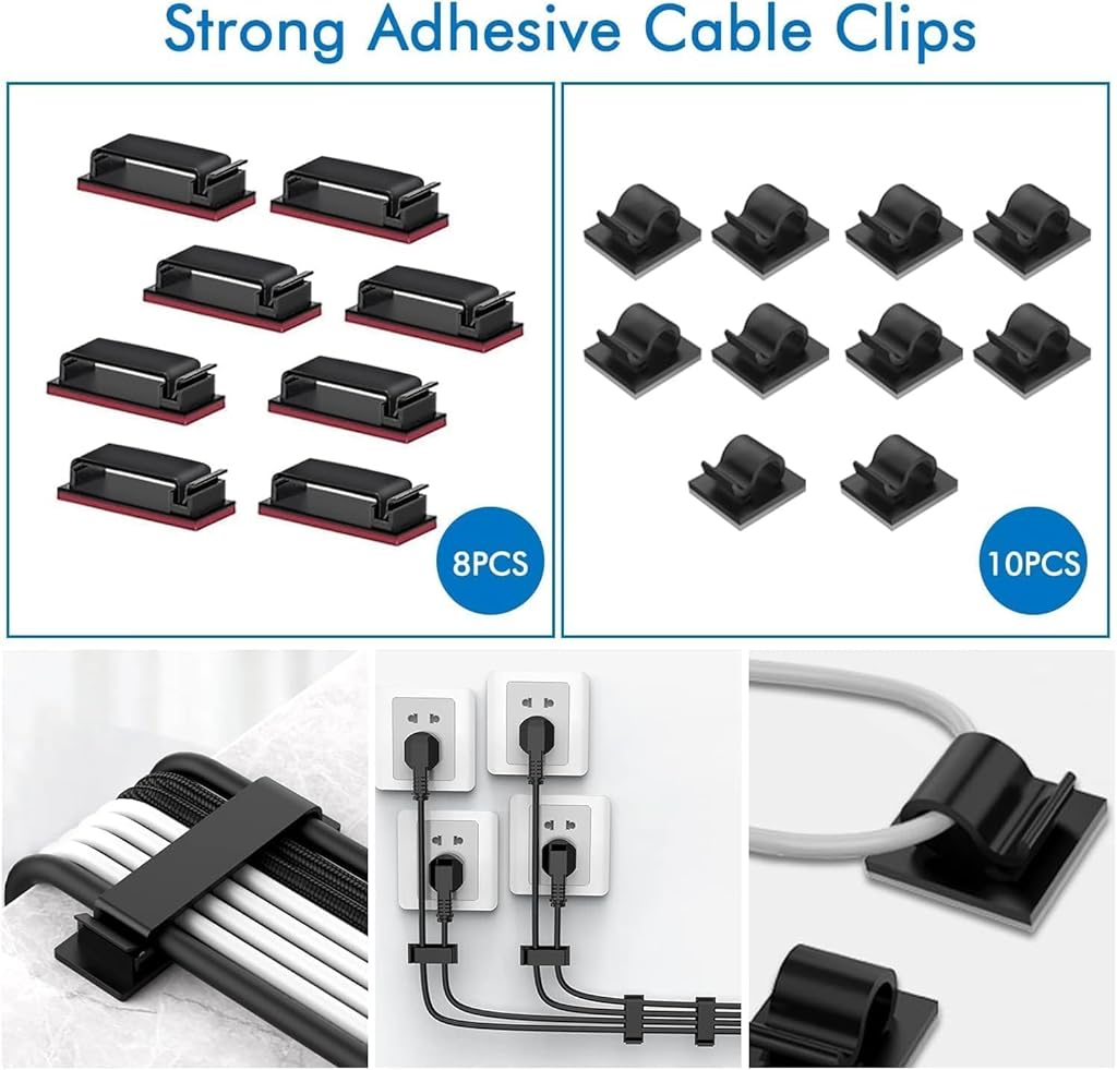HASTHIP® Cable Management Kit |146Pcs Tidy for Home Office Under Desk- 100 Wire Organizer Ties, 5 Upgrade Silicone Holder, 2 Sleeve, 28 Adhesive Clips, 1 Roll Organiser Straps etc, Black HASTHIP® Cable Management Kit |146Pcs Tidy for Home Office Under Desk- 100 Wire Organizer Ties, 5 Upgrade Silicone Holder, 2 Sleeve, 28 Adhesive Clips, 1 Roll Organiser Straps etc, Black